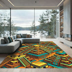 Vibrant Aztec Geometric Step Pyramid Rug