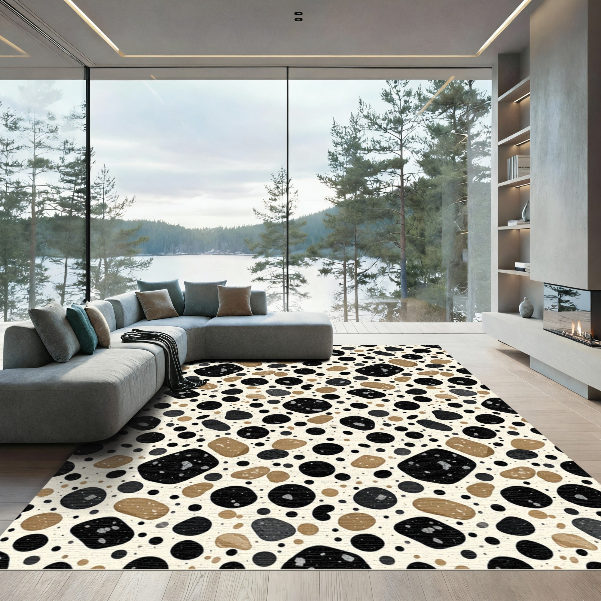 Modern Earthy Pebble Spotted Ink Rug