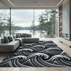 Dramatic Deep Gray Crashing Waves Rug