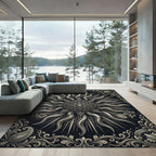 Ornate Celestial Sunburst Monochromatic Area Rug