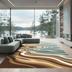 Brown Blue Abstract River Waves Rug