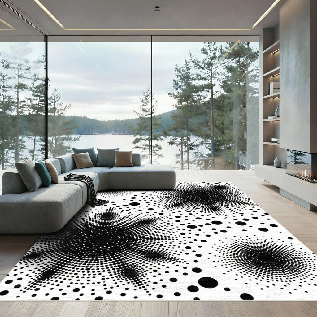 Bold Black Dot Burst Star Rug