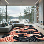 Japanese Pink and Charcoal Wave Flow Rug