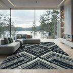 Monochromatic Charcoal Tribal Geometric Diamond Rug