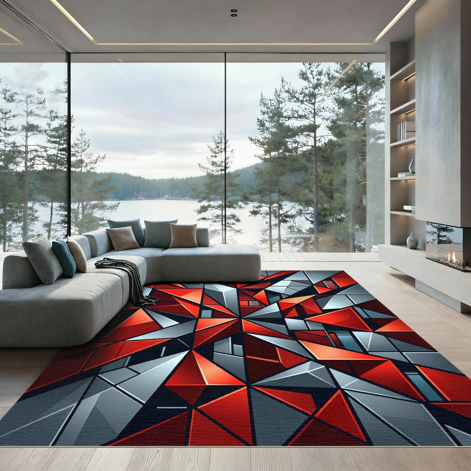 Geometric Red And Gray Shards Rug
