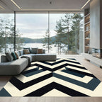 Monochromatic Black and Ivory Geometric Chevron Rug