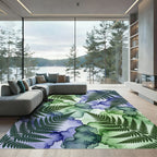 Lush Green and Violet Fern Foliage Rug