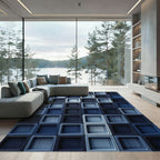 Modern Navy Blue Grid Monochromatic Tile Rug
