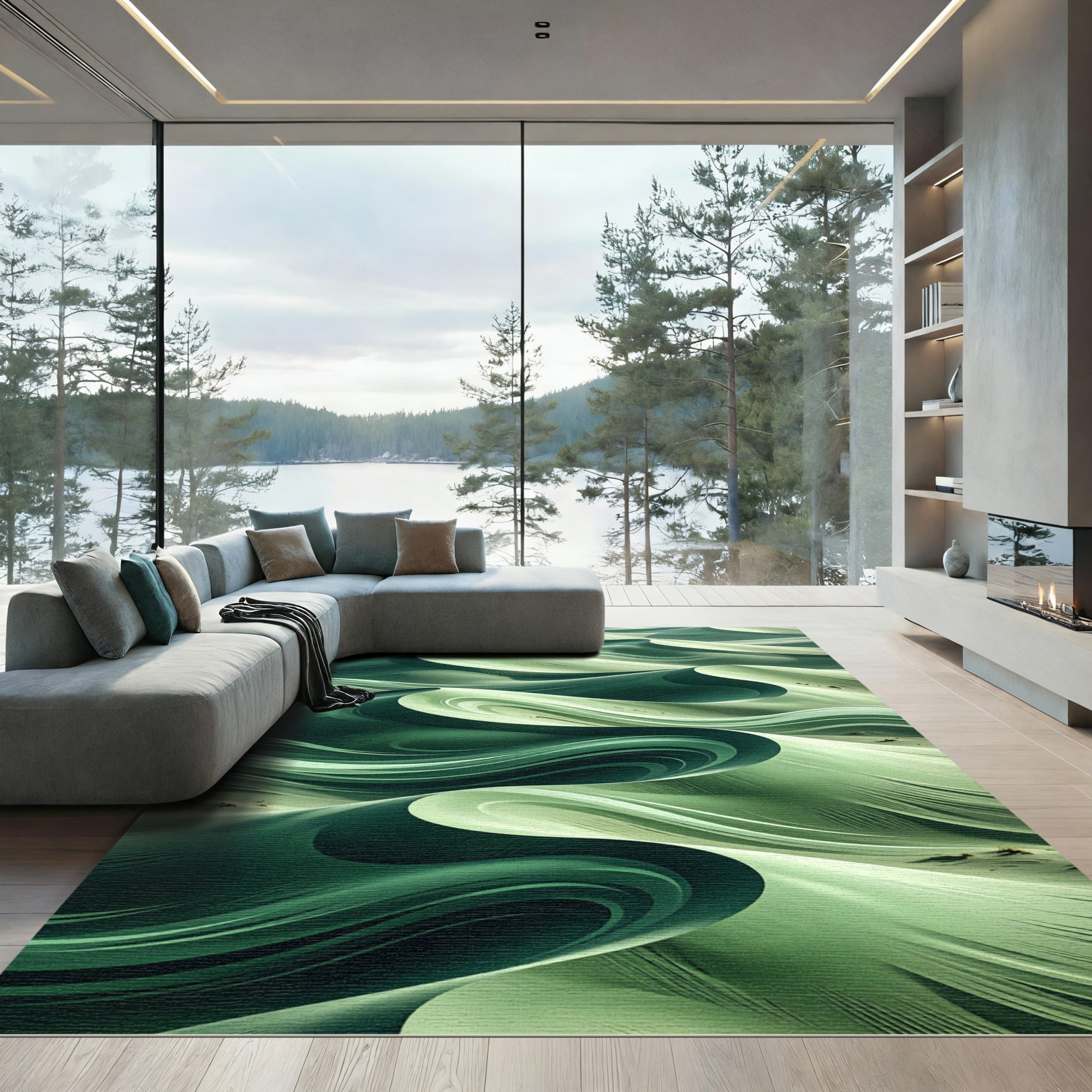 Serene Green Dune Swirls Rug