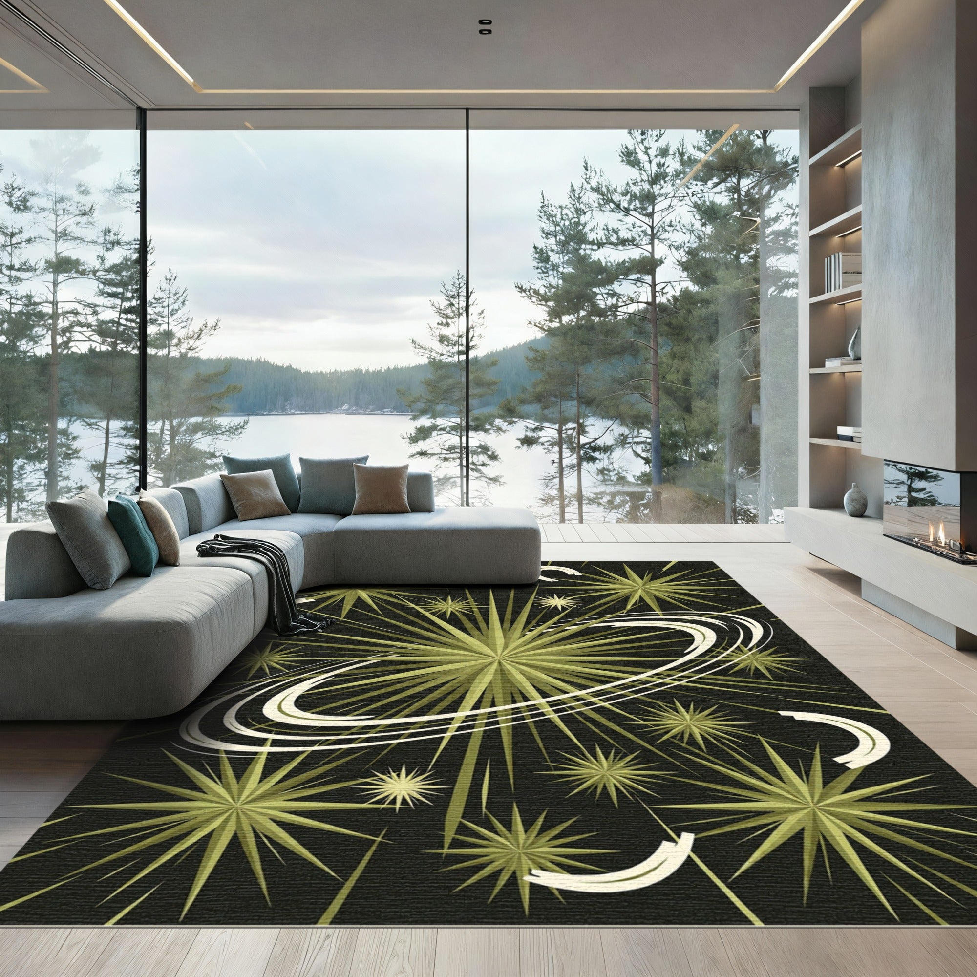 Celestial Olive Starburst Cosmic Ring Rug