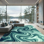 Modern Teal Abstract Liquid Swirl Rug