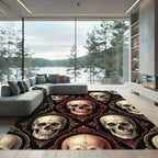 Gothic Ornate Skull Dark Damask Rug