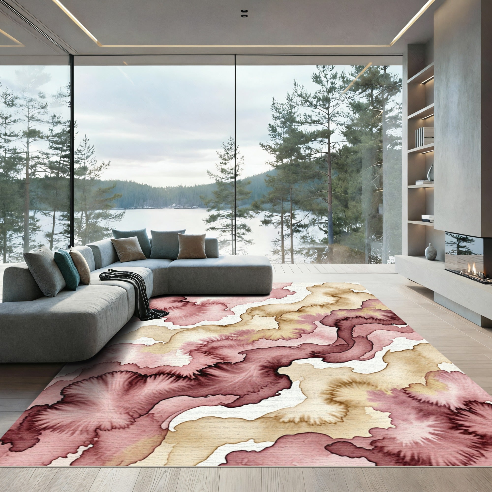 Earthy Plum Blush Watercolor Flow Rug