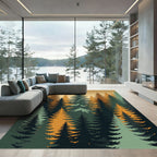 Earthy Forest Pine Silhouette Landscape Rug