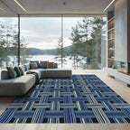 Blue Woven Grid Texture Rug