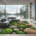 Green Mossy Pebbles Nature Composition Rug