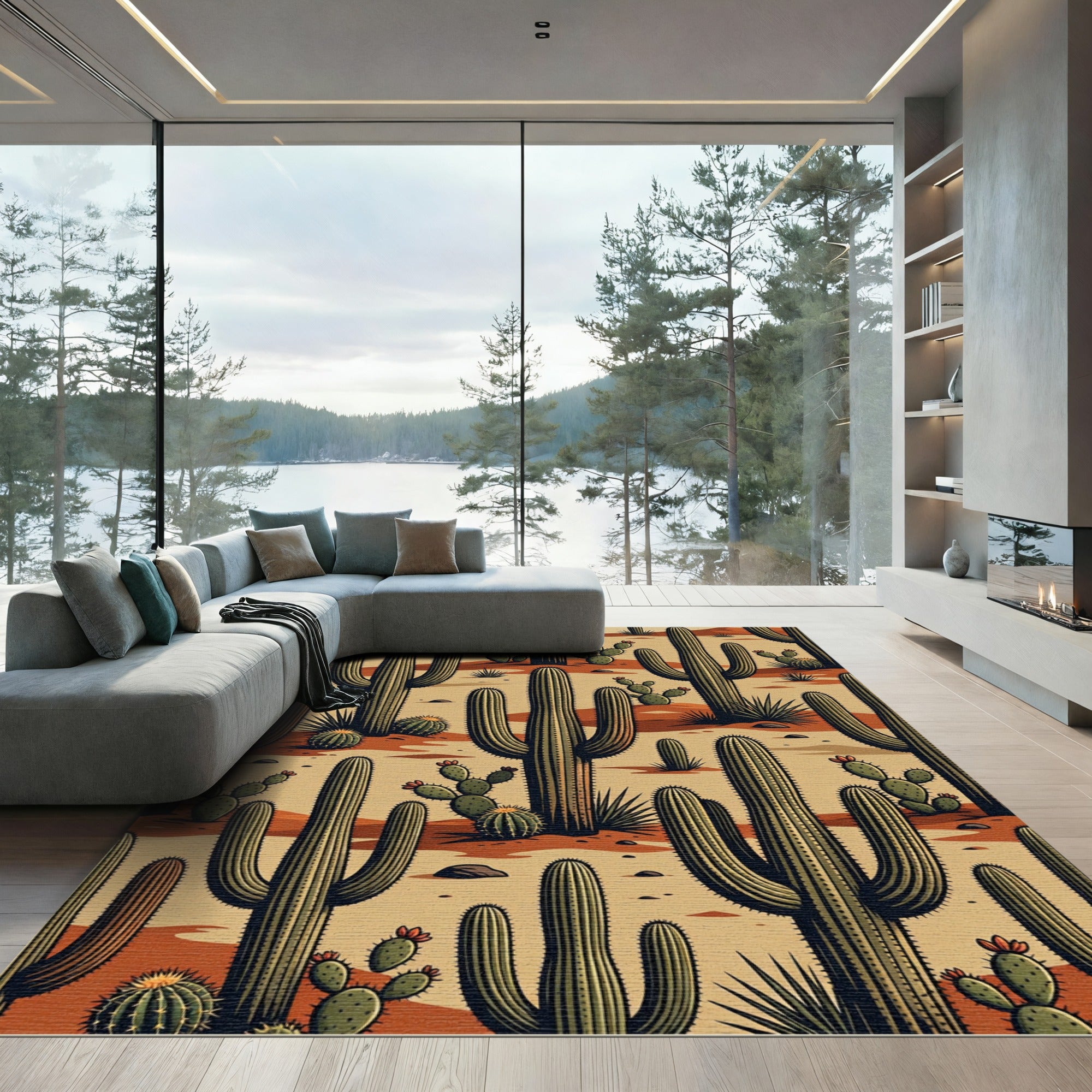 Desert Landscape Cacti Pattern Rug