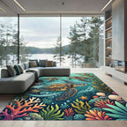 Vibrant Sea Turtle Aquatic Reef Coral Rug