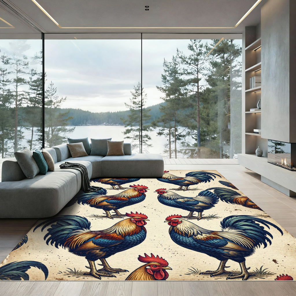 Vintage Farmhouse Rooster Art Collage Rug
