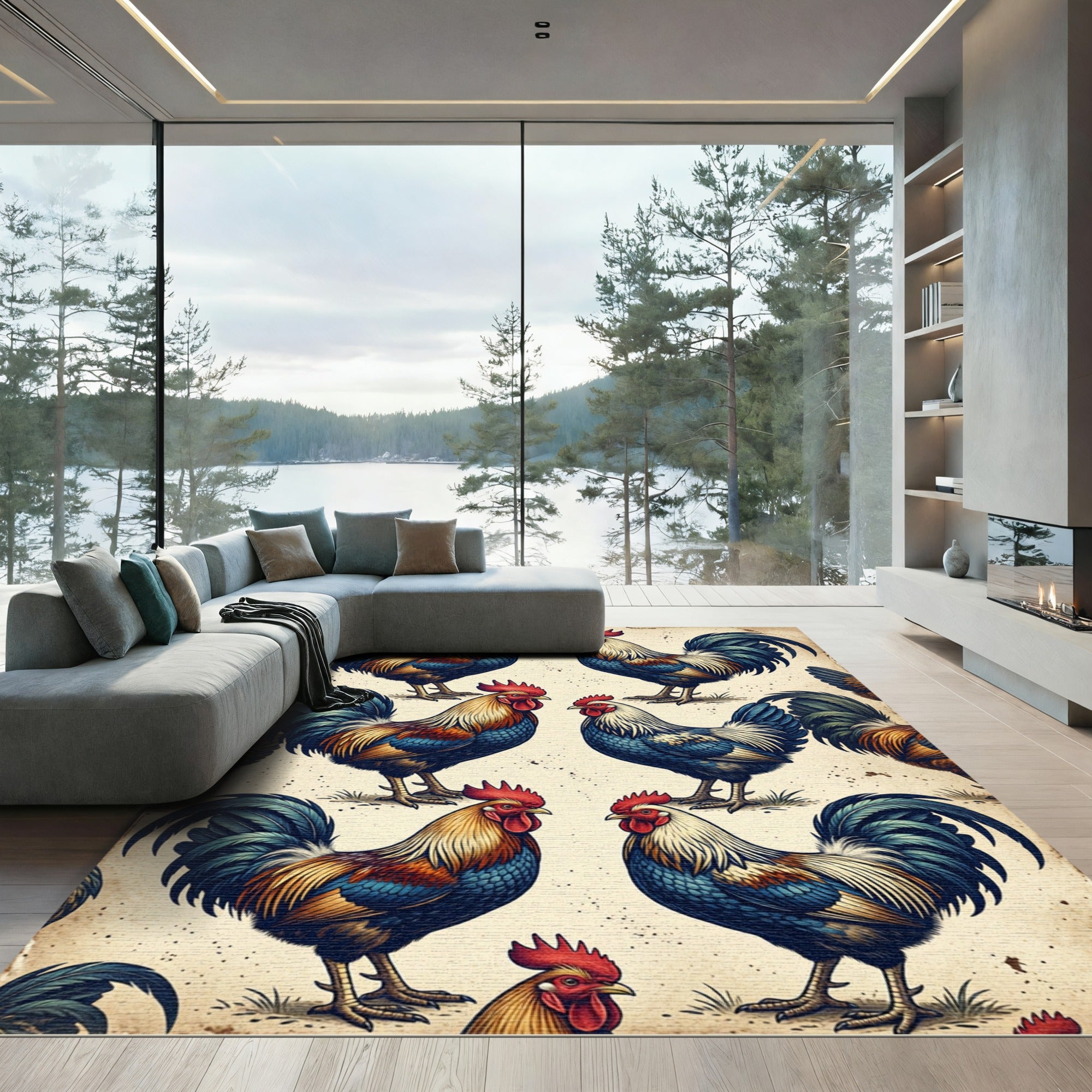 Vintage Farmhouse Rooster Art Collage Rug