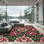 Flamingo Floral Peony Symmetry Art Rug