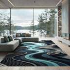 Serene Aqua Winding River Landscape Rug