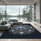 Elegant Blue Lotus Medallion Floral Rug