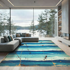 Distressed Blue Ocean Horizon Stripe Rug