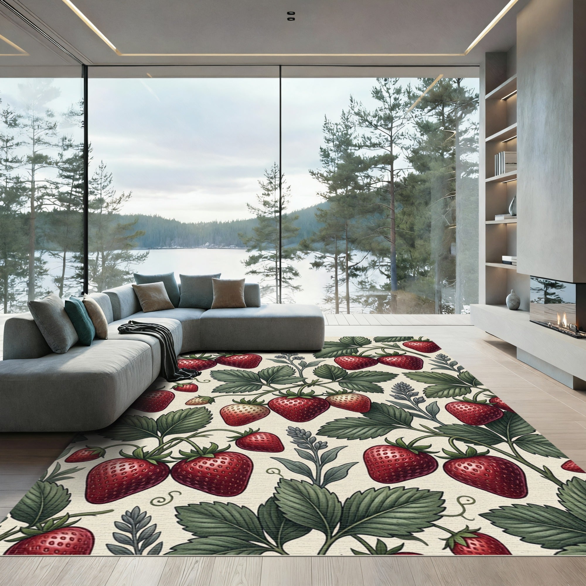 Botanical Strawberry Vine Crimson Berry Rug