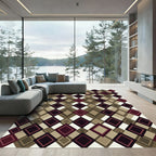 Geometric Argyle Burgundy and Brown Rug