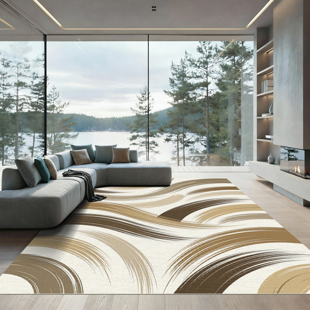 Contemporary Earth Tone Abstract Swirl Rug