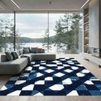 Deep Blue Ocean Wave Geometric Rug