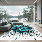 Teal and Black Abstract Liquid Splash Rug