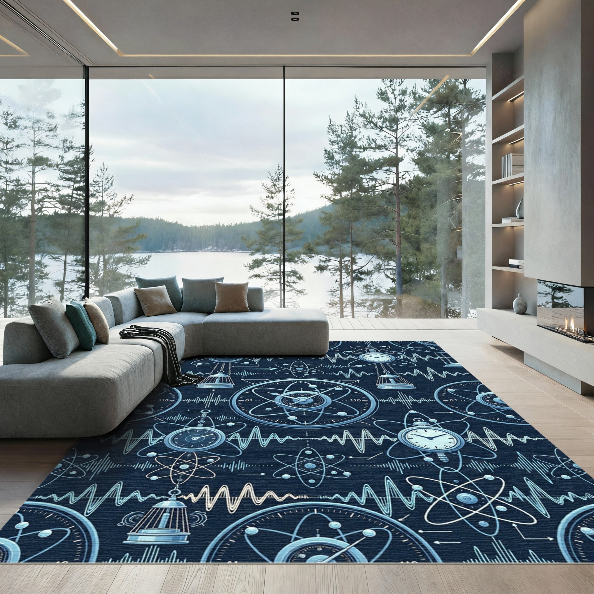 Scientific Atomic Pendulum Clock Pattern Rug