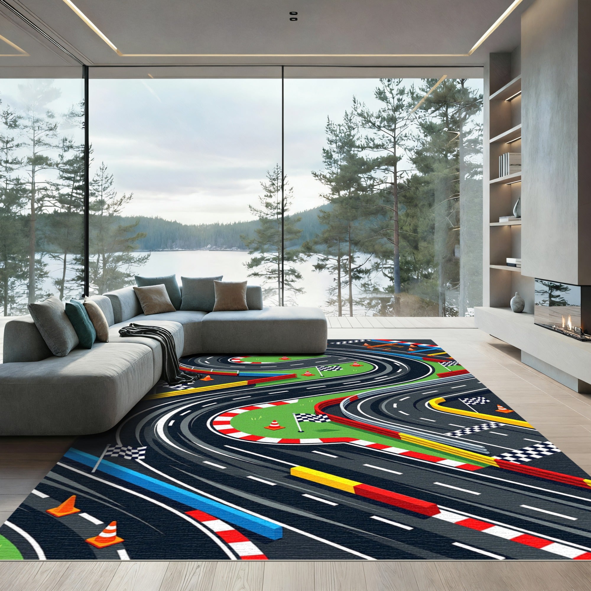 Vibrant Isometric Race Track Circuit Rug
