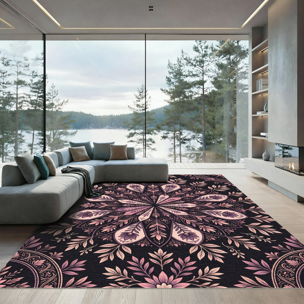 Floral Mandala In Blush And Plum Rug