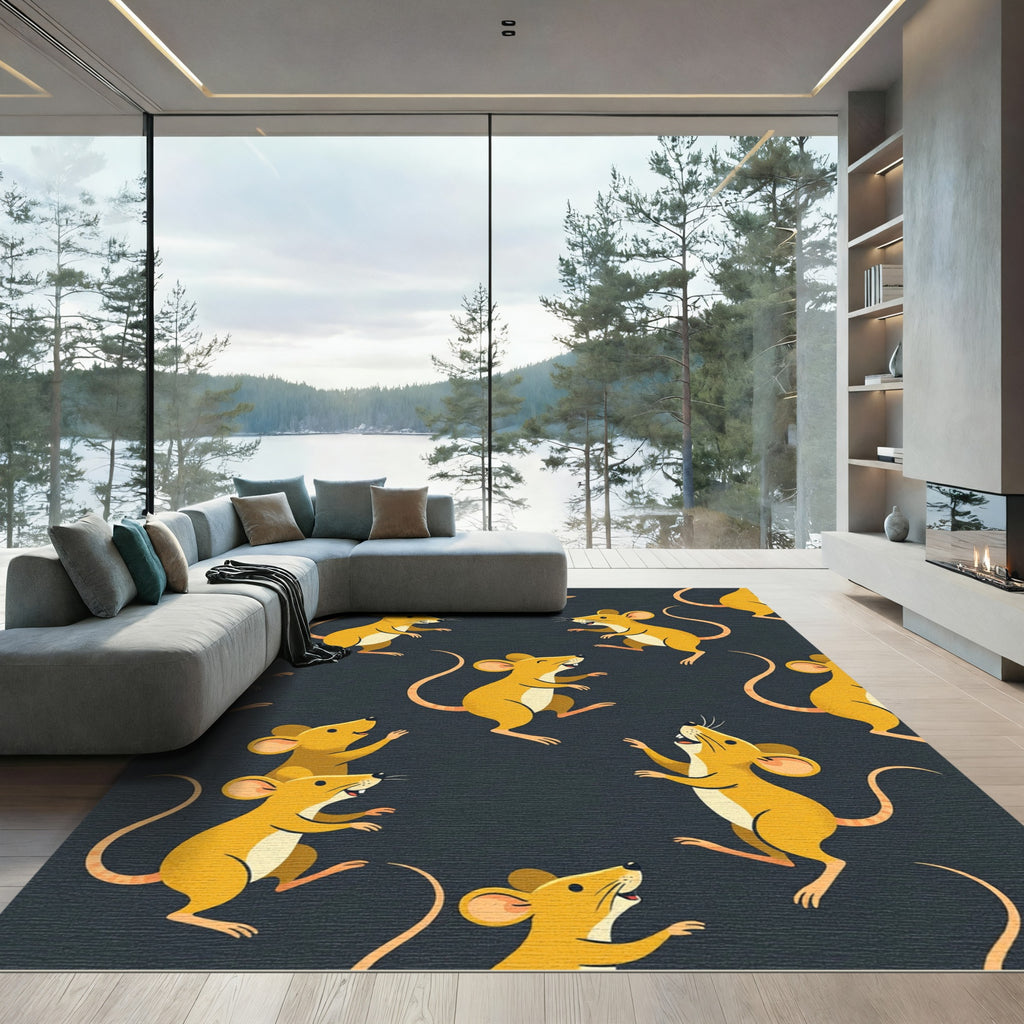 Whimsical Yellow Mouse Cartoon Background Rug