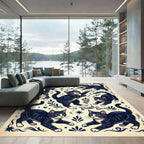 Whimsical Black White Kitten Illustration Rug