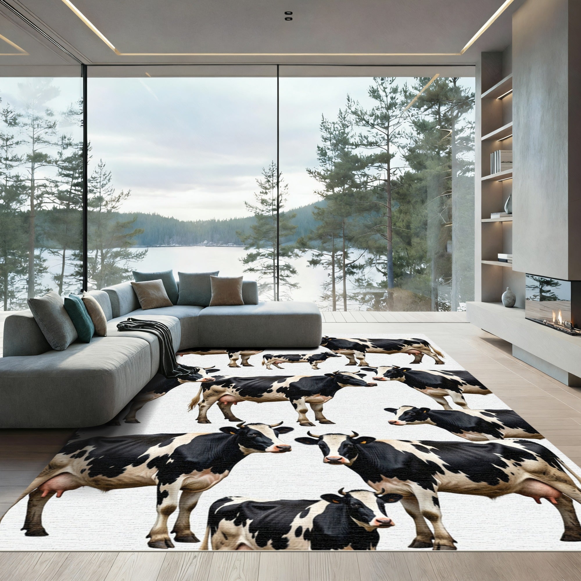Monochromatic Black and White Holstein Cow Herd Rug