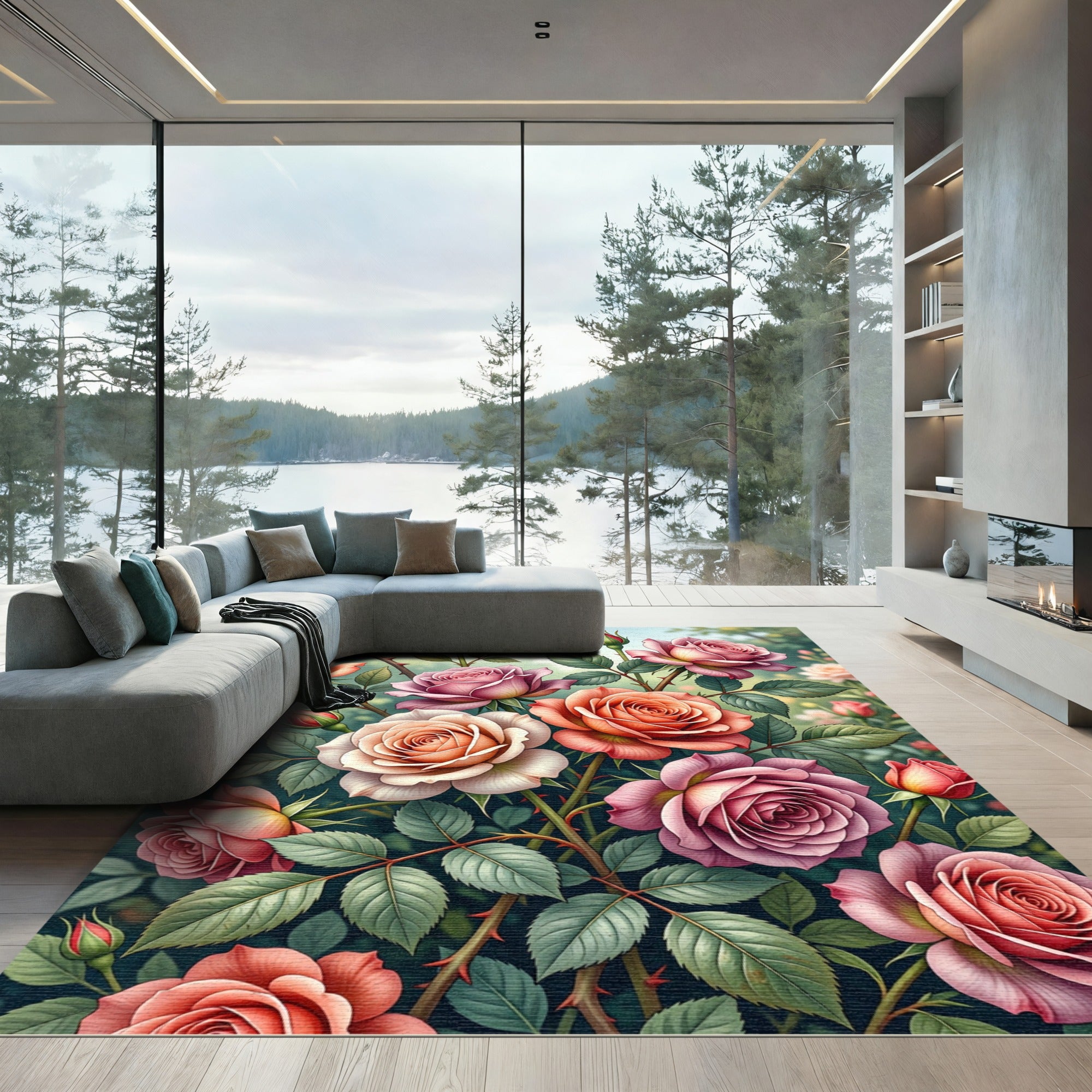 Vibrant Pastel Rose Garden Bouquet Rug