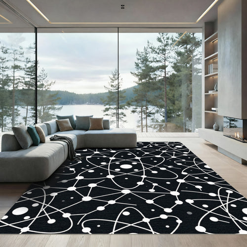 Black White Atomic Particles Network Rug