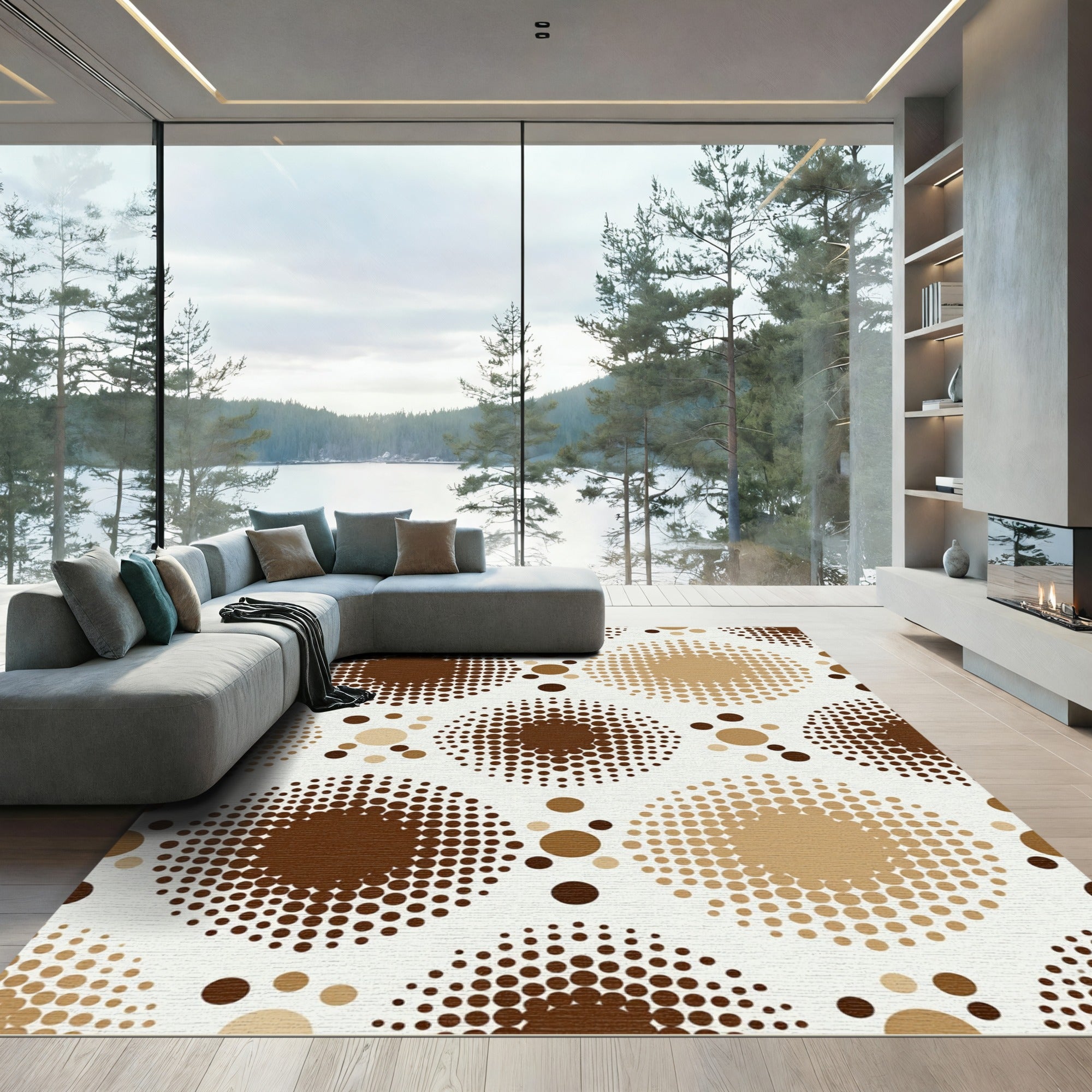 Brown and Beige Polka Dot Squares Rug
