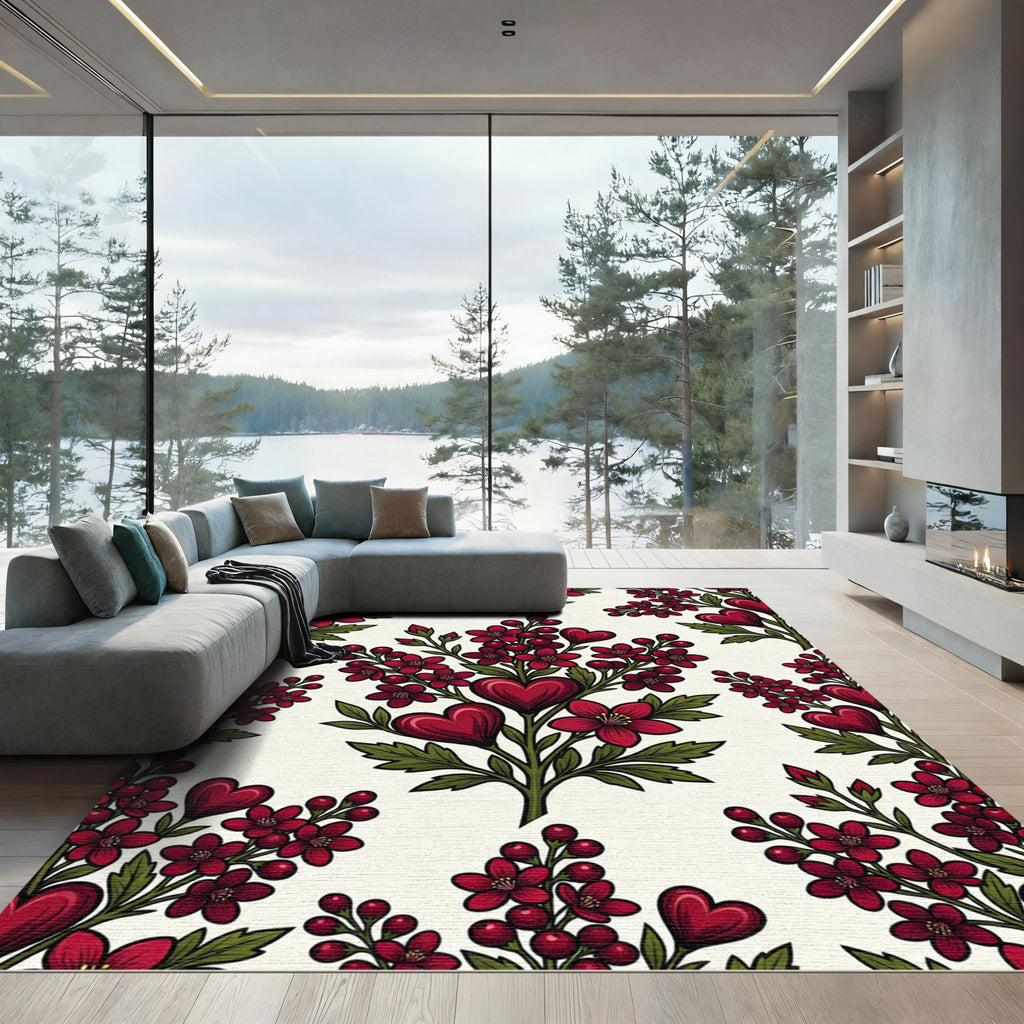 Crimson Heart Botanical Arrangement Rug