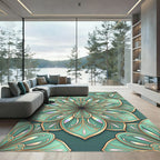 Luminous Teal Petal Mandala Rug