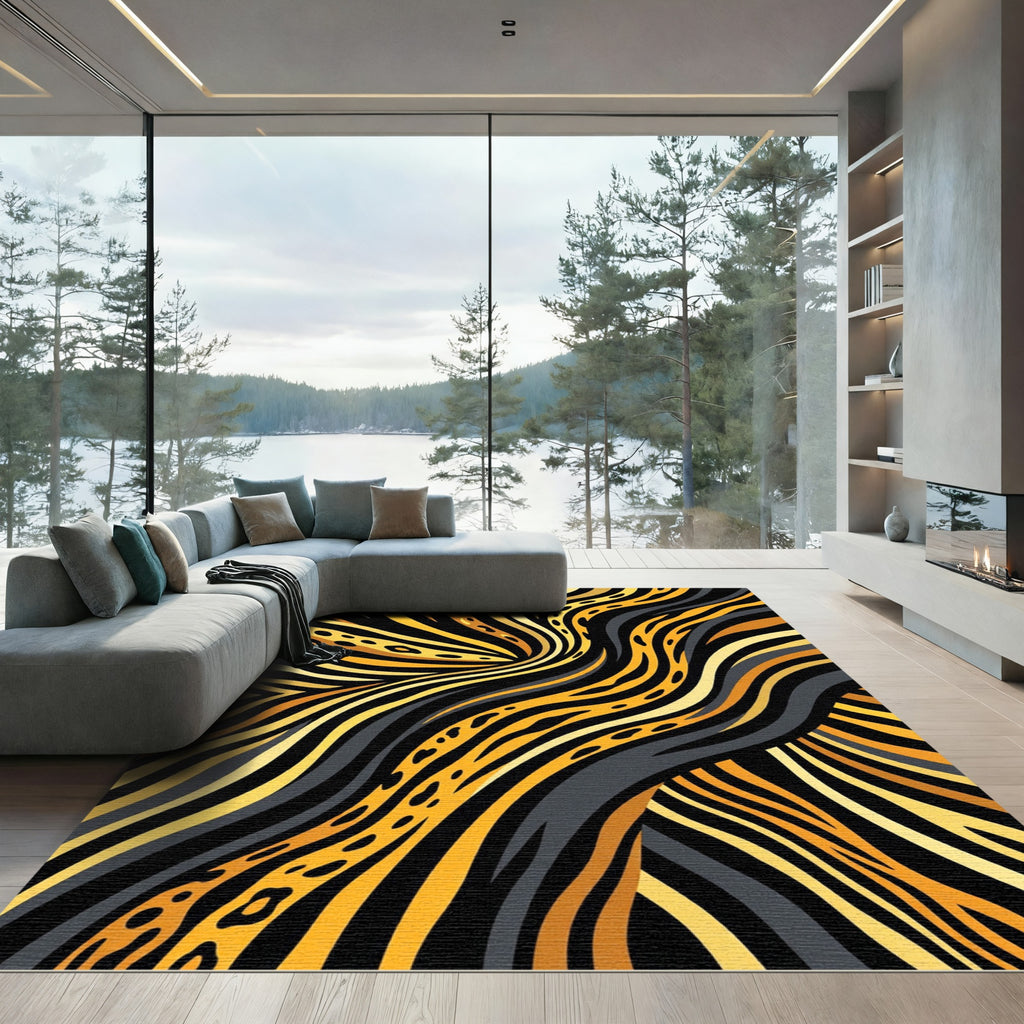 Golden Leopard Zebra Swirl Rug