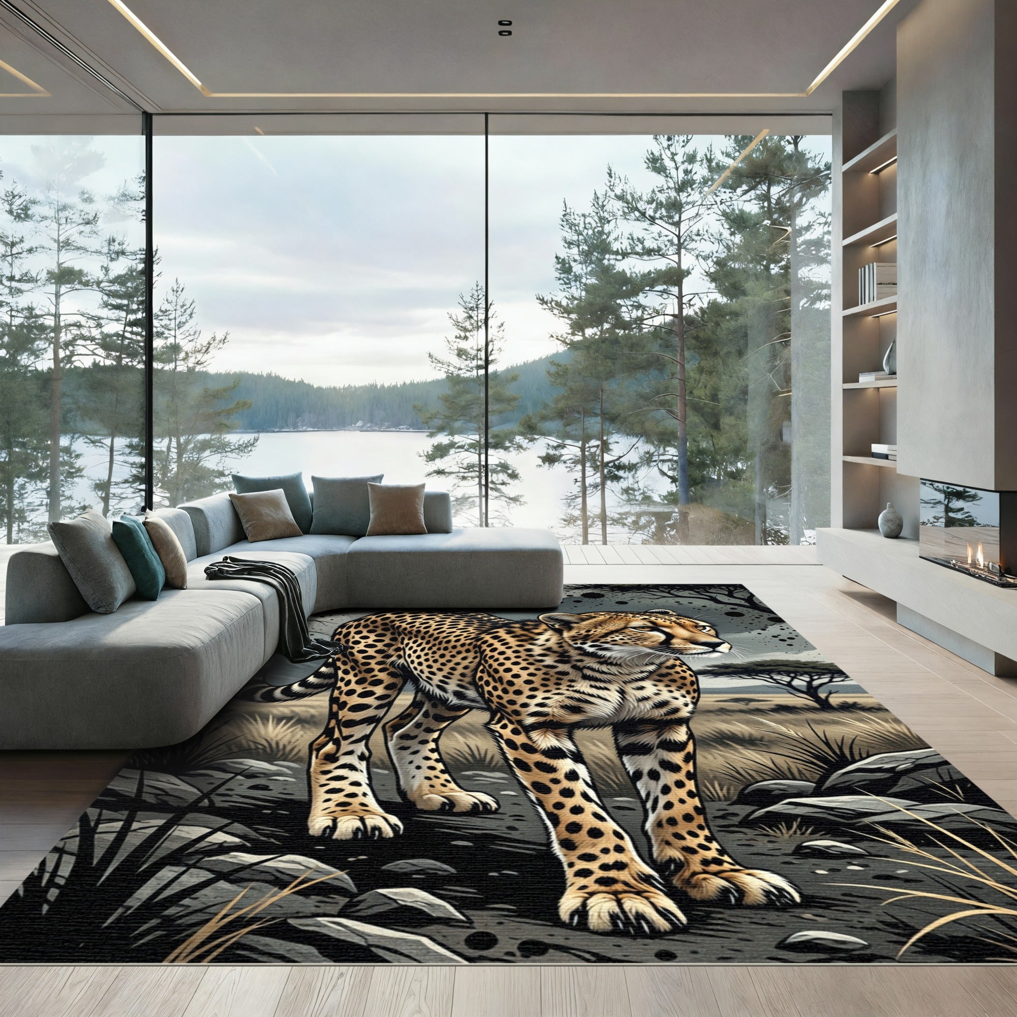 Cheetah Spot Safari Animal Landscape Rug