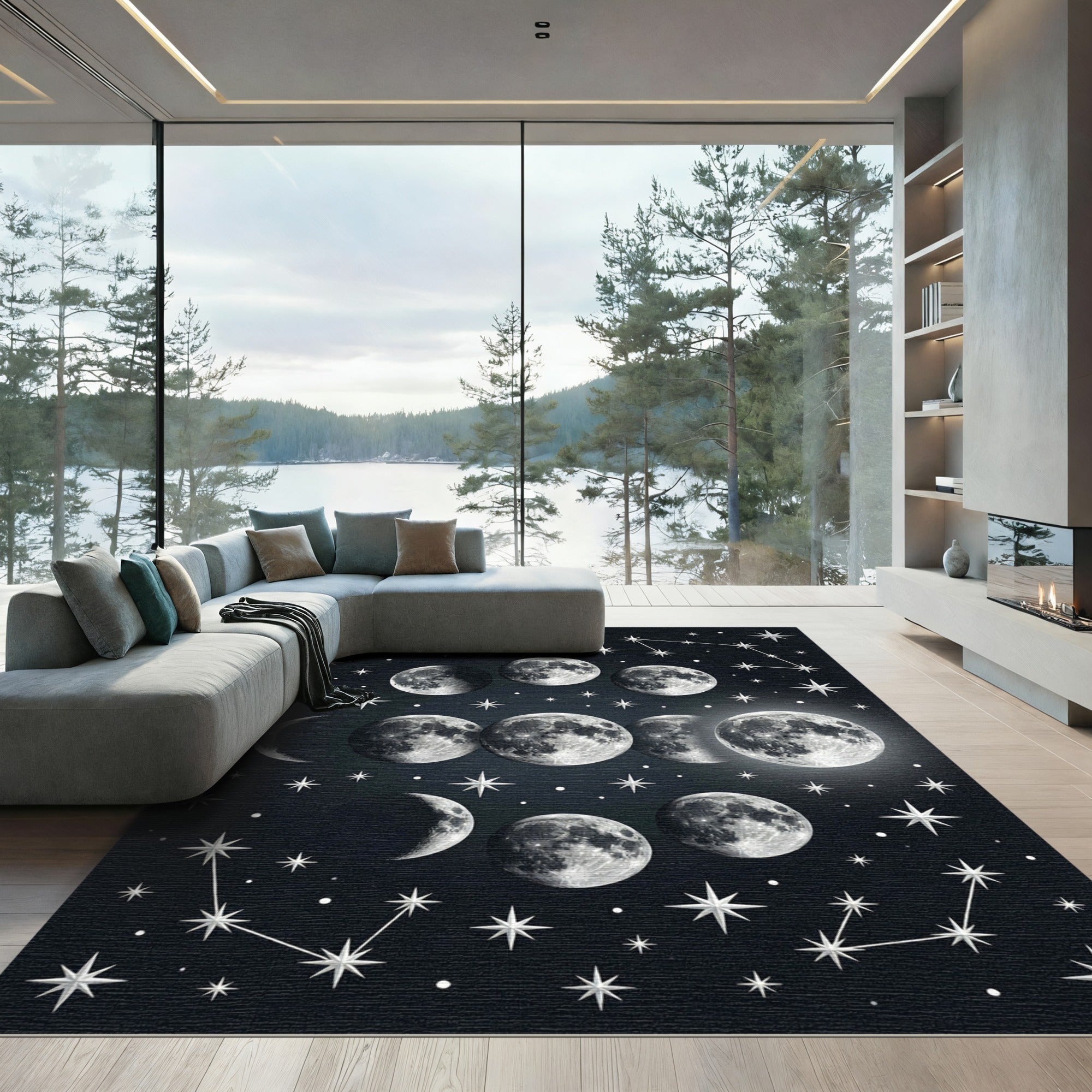 Luminous Lunar Phases Celestial Stars Rug