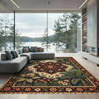 Tropical Botanical Medallion Deep Earthy Accent Rug