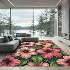 Tropical Pink Hibiscus Floral Garden Rug