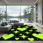 Neon Pixel Heart and Sparkle Art Rug
